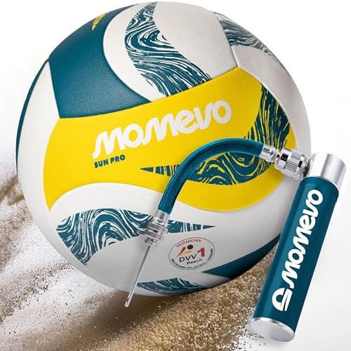 Momevo SunPro Ballon de beach-volley officiel certifié DVV avec pompe à ballon PocketAir