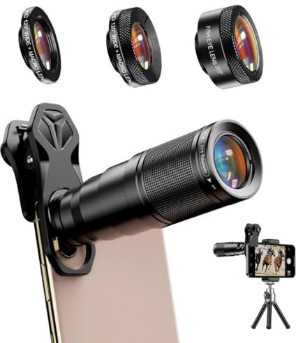 KIT SMART ZOOM con 4 Obiettivi per Smartphone, Kit Fotografico Professionale Completo con Cavalletto e Custodia Compatta, per Foto di Alta Qualità - Nero, SAIET