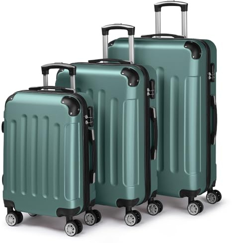 LALAHO Set de 3 Valises de Voyage, Valise Grande Taille, Valise Grande Taille & Cabine, ABS avec Coins Renforcés, roulettes Pivotantes 360° (Turquoise)