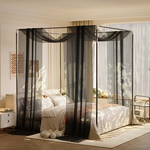 lazyzzz Black Canopy Bed Curtains for Full/Queen/King Metal/Wood Canopy Bed Frame, Princess Bed Canopy Scarf for Girls-2 Panel Sheer Curtain 39.4 W x 315 L