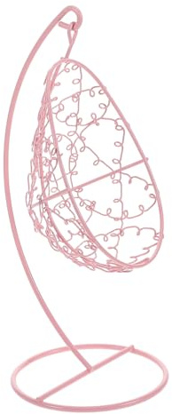 MOLUCKFU Miniature Metal Hanging Hammock Chair Dollhouse Decor for Girls Bedroom and Garden, Tiny Swing Ornament Pink Frame, Indoor and Outdoor Mini Swing Furniture Model for Couple Relaxation