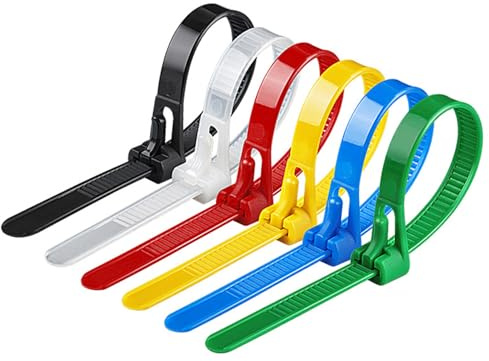 Yatrosynth 50 Pezzi Fascette Riutilizzabili, Strong Plastic Wire Ties, 200 x 4.8 mm, Indoor and Outdoor UV Resistant, per Recinzione Ordinare Cavi - Colori Misti