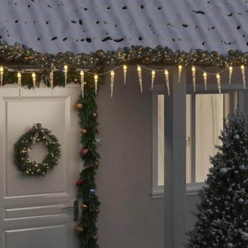 Mokuyary Luz de carámbano de Navidad, 100 ledes, blanco cálido, 10 m, acrílico, PVC, decoración navideña, para el hogar, fiesta, boda
