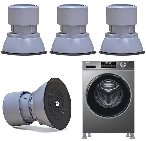 Amortiguadores de vibraciones universales para lavadora y secadora, 4 unidades, antivibración, patas antivibraciones, almohadillas amortiguadoras ajustables en altura, 10 – 12 cm, color gris