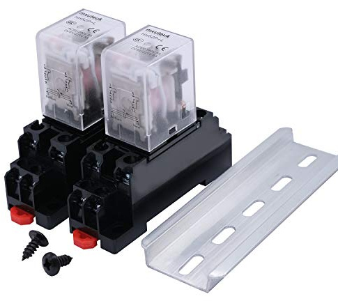 mxuteuk 2pcs HH52P DC 24V LED Indicator Electromagnetic Power Relay 8 Pin 5A Coil Relays DPDT with Socket Base,with DIN Slotted Aluminum Rail