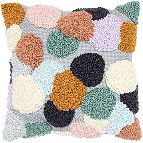 Rico Design Punch Needle Set Kissen „Punkte bunt“, Komplett-Set mit Anleitung, Kissenbezug selber machen, Stanznadel