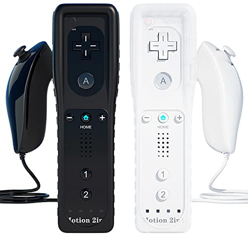 TechKen Controller für Wii Mit Motion Plus und Nunchuck - Fernbedienung Remote Plus Ersatz für Wii/WiiU (Schwarz & Weiß)