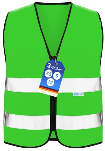 EAZY CASE Reflektorweste für Kinder, Sicherheitsweste, Reißverschluss-Warnweste mit Reflektoren, atmungsaktiv, Reflektierend, zur Erhöhung der Sichtbarkeit im Straßenverkehr, S, Grün