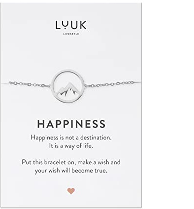 LUUK LIFESTYLE Modernes Edelstahl Armband für Damen mit Anhänger, Geschenkidee mit Spruchkarte, filigraner Freundschafts Schmuck, wasserfest & alltagstauglich, Berg I Berggipfel, silber