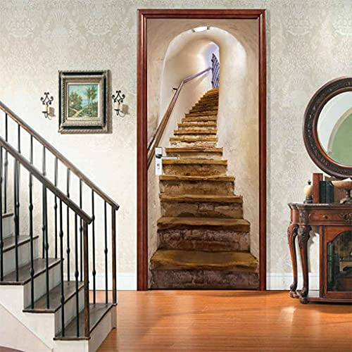 JFEDMN Türtapete Selbstklebend Türposter - Türtapete 77X200Cm 3D Ideen Für Weiße Wandtreppen Abnehmbar Fototapete Türfolie Poster Tapete Türaufkleber Für Tür Wohnzimmer Schlafzimmer Küche Bad