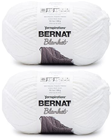 Bernat filt vitt garn – 2-pack med 300 g/10,5 oz – polyester – 6 superskrymmande – 220 meter – stickning/virkning