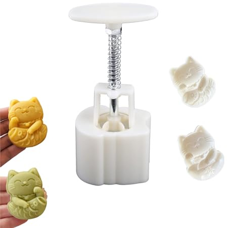 BYNNIX Mooncake Stamps, Plastic Moon Cake Molds 50g Lucky Cat Shape, 3 Pieces