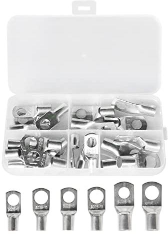 30 Pièces Cosses de Câble,Cosses Électrique à Sertir Connecteur de Fil Electrique 16mm² 25mm² 35mm²,M8 M10 Bornes de Tube non Isolée Cosse à Sertir Kit pour Marine Automotive Industriel
