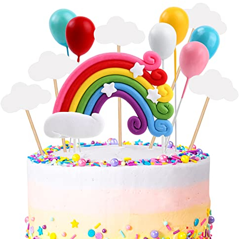 OSDUE Tortendeko Geburtstag, Macaron Kuchen Deko, Happy Birthday Tortendeko, Kuchen Topper Regenbogen, Happy Birthday, Wolke, Ballon für Kinder Mädchen Junge