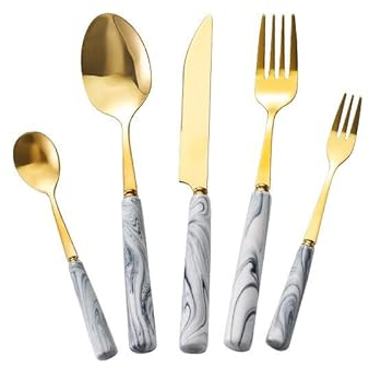 Bordsservis Keramiskt handtag Guld Silverbestick Hem Vintage Matsal 40 delar bestickset Servering 8 personer Middag (Färg: Grå) little surprise