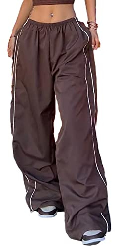 Shebote Womens Parachute Pants Wide Leg Baggy Pants Y2K Elastic Waist Jogger Sweatpants Track Pants Streetwear