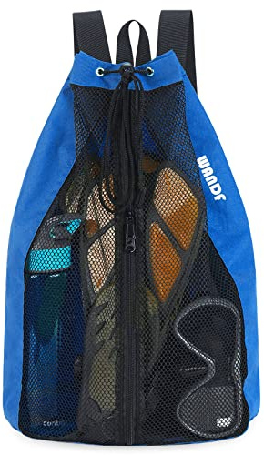 WANDF Swim Bag Mesh Drawstring Backpack Beach Backpack for Swimming, Gym, and Workout Gear(Navy Blue)