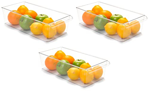 Acan Tradineur Lot de 3 tiroirs de rangement réutilisables pour réfrigérateur N°11 Fabriqué en polystyrène Récipient en plastique transparent 10 x 18 x 37 cm