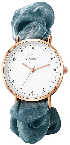 JewelryWe Damenuhr mit elastischem Armband, klassisch rund und schlicht, analoge Quarz-Armbanduhr, Haarbanduhr für Studenten, blau