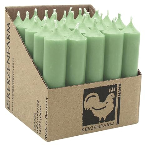 luterna Stabkerzen aus Paraffin, 100/22 mm, Salbei, KERZENFARM HAHN, Brenndauer ca. 4h, 25 Stück pro Verpackung