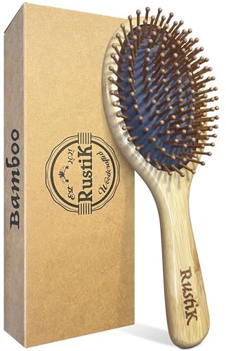 Bamboo Oval Hair Brush by RustiK, Grey, Detangling, Anti Static, Eco Friendly, Paddle, Sustainable, Handmade, Woodcrafted For Men and Women. Long, Short, Breakage, Straight, Curly.