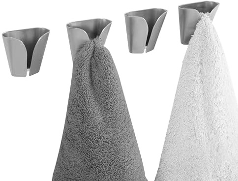 KES Kitchen Towel Hook Adhesive Towel Holder Grabber Towel Hooks for Bathroom Towel Holder 18/8 Stainless Steel Wall Mount Non Drilling 4 Pack Brushed Finish, AH7205-2-P4