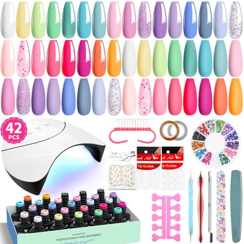 VANREESA Kit Unghie Gel Completo, Rosa Blu Viola Smalto Semipermanente Unghie 24 Colori Kit Semipermanente Unghie con 36W Lampada U V Set Manicure per Principianti Regalo per Donne