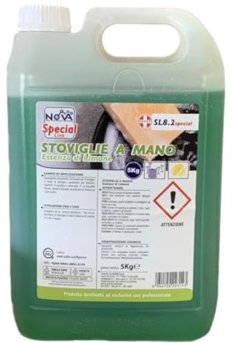 Detersivo piatti a mano concentrato, lavapiatti al limone in tanica da 5 kg. Elimina sporco e grasso piu' ostinato. Idoneo per lavaggio stoviglie a mano.