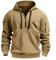 MakingDa Mens Quarter Zip Pullover Hoodie Zipped Pocket Fleece Drawstring Long Sleeve Tracksuit Tops Cuffed Shirts Hoody Loose Fit Casual Classic Fashion Work Hooded Sweatshirts Khaki L