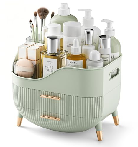 Pajiriona Organizzatore di trucco con cassetti, organizer per la cura della pelle per la vanità, scatola portaoggetti con manico, grande vetrina cosmetica per comò, piano di lavoro del bagno