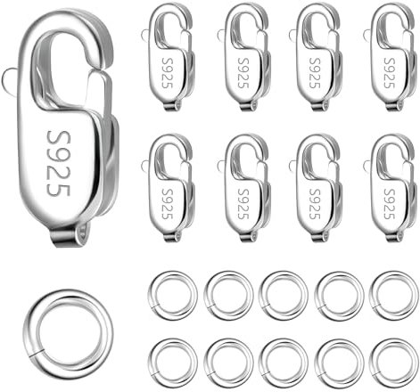 ALEXCRAFT Chiusure Per Braccialetti Argento con Anelli da Salto Chiusure Gancio Argento 9Chiusura Collana Moschettoni Per Collane Anellini Per Bigiotteria Fai da Te