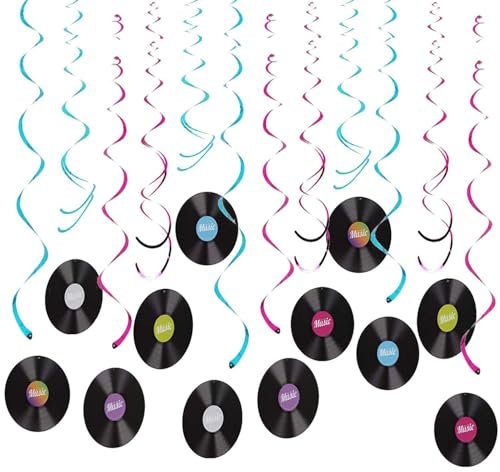 SLAXJNE Set di Decorazioni da Appendere A Spirale per Dischi di Musica Rock da 12 Pezzi, Decorazioni per Feste, Decorazioni per Dischi in Vinile, Dischi Decorativi per Feste in Discoteca