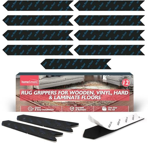 SOL 12pk Rug Grippers for Wooden, Laminate, Vinyl & Hard Floors – Anti Slip Underlay Pads – Strong Carpet Holders for Mats & Rugs – Non Slip Alternative to Tape for Secure Grip & Floor Protection