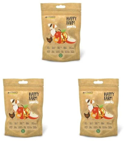Croci Happy Farm - Premio masticativo per cani, snack cane naturale, con verdure, Pollo e Mela, 80 GR (Confezione da 3)