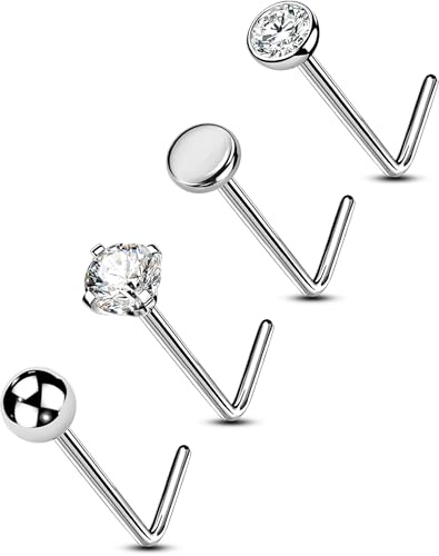 OUFER Kroppspiercing nässtav titan L-formade näspiercingar näsa piercing smycken 22G nässtång 4 st 1,5 mm 2 mm 2,5 mm 3 mm små näsben pin set näsborre piercing smycken, 2.5mm