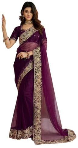 KULIA® Sari tradicional para mujer con pieza de blusa sin confeccionar étnica