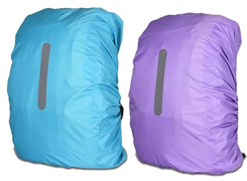 2 Pièces Housse de Pluie pour Sac à Dos avec Bandes Réfléchissantes, 45L Housse de Sac à Dos Imperméable, Protection Sac à Dos Pluie Housse de Pluie Réfléchissante pour Cyclisme Scolarisation