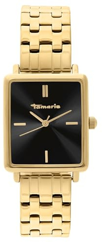 Tamaris Damenuhr mit eckigem Gehäuse & Edelstahlband oder Lederband – Schlichte Armbanduhr für Damen in Silber, Gold, Roségold, Schwarz, Blau, Grün, Lila UVM