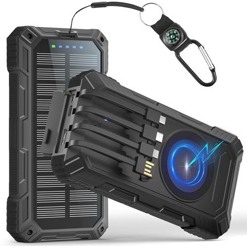 Power Bank with 6 Outputs, Built-in 4 Cables, 56800 mAh 30W PD Fast Charging, Wireless Solar Charger with, Flashlights, Portable Charger for Camping, Outdoor, Emergency