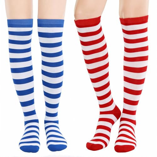 2 Pares Calcetines Hasta La Rodilla, Calcetines a Rayas, Calcetines Largos Mujer, Calcetines Altos Rayas, Medias Sobre La Rodilla, Unisexes, pour Halloween Carnaval Quotidien Événement Scolaire