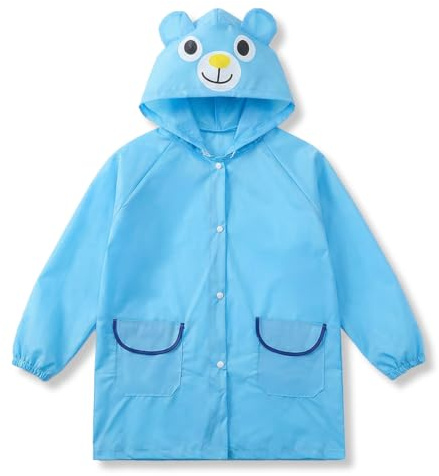 YIPFEN 1 Pcs Cape de Pluie Imperméable pour Enfants Poncho avec Capuche Wasserdicht pour Garçons Filles 3D-Ours-Chapeau Bouton-pression (3-8 ans)
