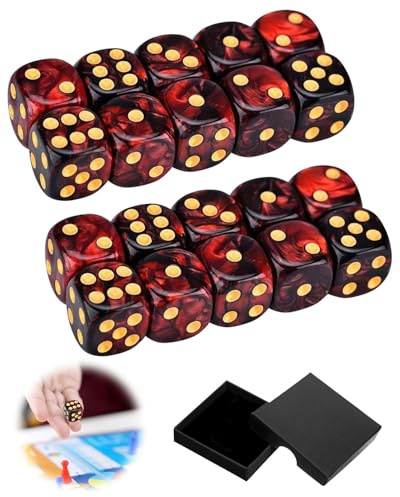 DAFNE Dados multifacéticos de 20 piezas, dados D6, acrílico de 16 mm, juego de dados para juegos de mesa de rol D&D (rojo y negro)