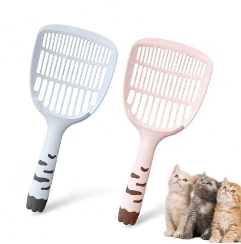HSYTEK 2 stycken kattströspade, kattungar, stänkskärm, stabil spade med maskor, 3 hålavstånd 3,5/5/8 mm kattströspade, litterlåda scoop, kattspade för kattlåda (färgad 1)