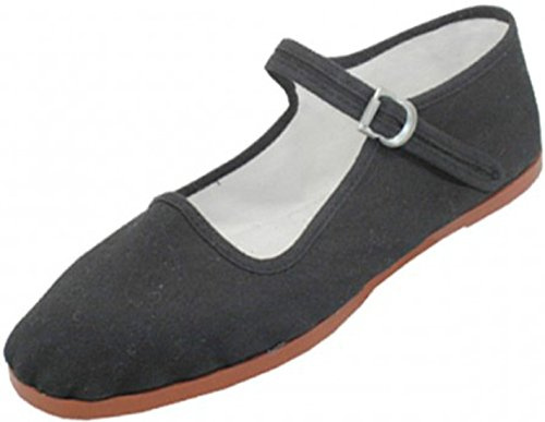 Easy USA Womens Cotton Mary Jane Shoes Ballerina Ballet Flats Shoes (7, Black 114)