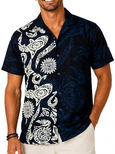King Kameha Funky Camisa-Hawaiana, Manga-Corta, Maori-Wedding, Negro, 3XL