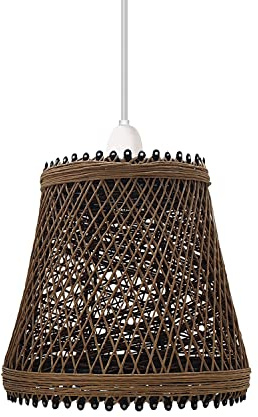 LEDSone Bamboo Rattan Handmade Easy Fit Lampshade Retro Style Ceiling Lighting Shade (Basket Shape)
