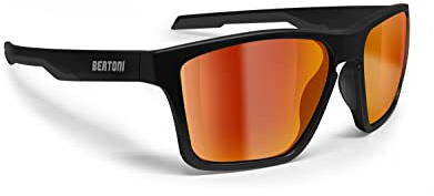 Bertoni Occhiali Sportivi Polarizzati per Uomo Donna in TR90 100% Protezione UV mod. Fulvio (Nero Opaco - Lenti Polarizzate Rosso Specchio)