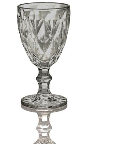 Set 6 bicchieri a calice in vetro colorato modello diamante per acqua, vino, bibita per lavastoviglie (grigio)