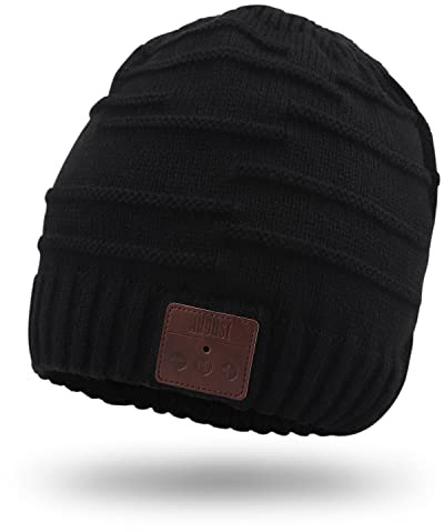August EPA25 Bluetooth Mössa Hatt för män och kvinnor - inbyggda stereohörlurar och batteri - ljudspelande Beanie, tvättbar trådlös stickad Unisex Vuxen perfekt för löpning Jogging - Svart