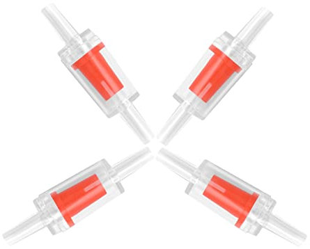 4pcs Aquarium Check Valves for Common Air Pumps,Aquarium Air Pump Check Valves Red Clear Plastic One Way Non-Return Check Valve AquariumAir Pump Accessories for Airline Tubing Fish Tank(4mm)